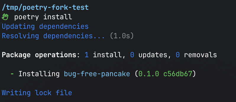 Poetry install resolviendo el SHA de un fork con PR abierto